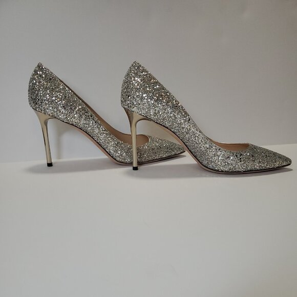 Jimmy Choo Romy Stilletto 85/100mm Champagne Glitter Pointed-Toe Pump - Picture 9 of 16